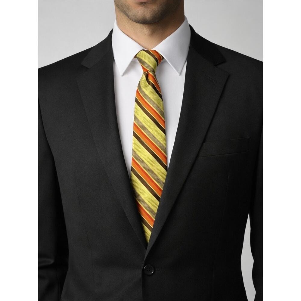 Romario Manzini Men’s Necktie Green Orange Brown 100% Polyester Retro Style